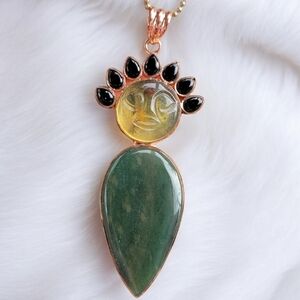 Jade - Amber & Obsidian Goddess Pendant Necklace